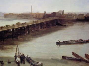 whistler pintura art%c3%adstica - Puente antiguo de Battersea marrón y plateado James Abbott McNeill Whistler
